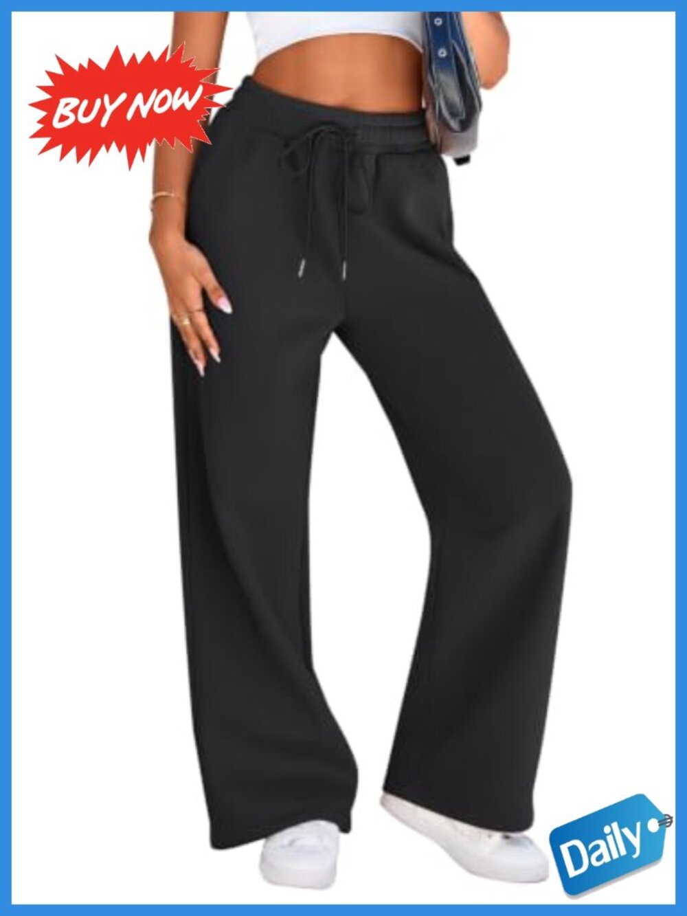 Wide Leg Sweatpants Cotton Polyester Fleece Lined Lounge Pants with Pockets